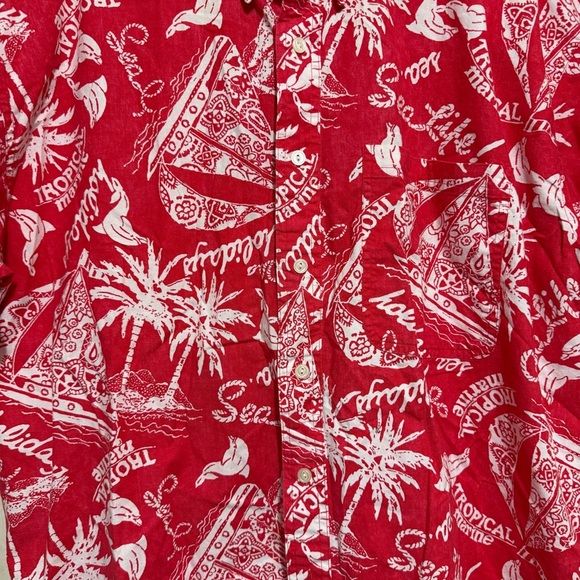 Vintage Chaps Ralph Lauren Red Aloha Hawaiian Shirt Sea Life Holiday - Picture 2 of 4